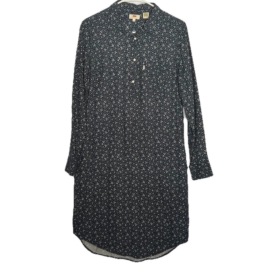 Levi’s Womens Pearl Snap Blue Floral Shirt Dress Cotton Blend Size Med Classic